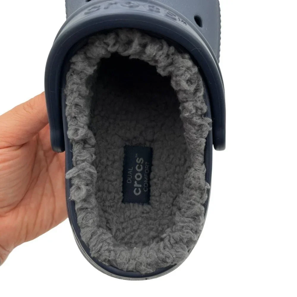 Crocs Boys Lined Clogs Size 2 (J2) Navy Blue Lightweight Cozy Comfy Slip on Shoe